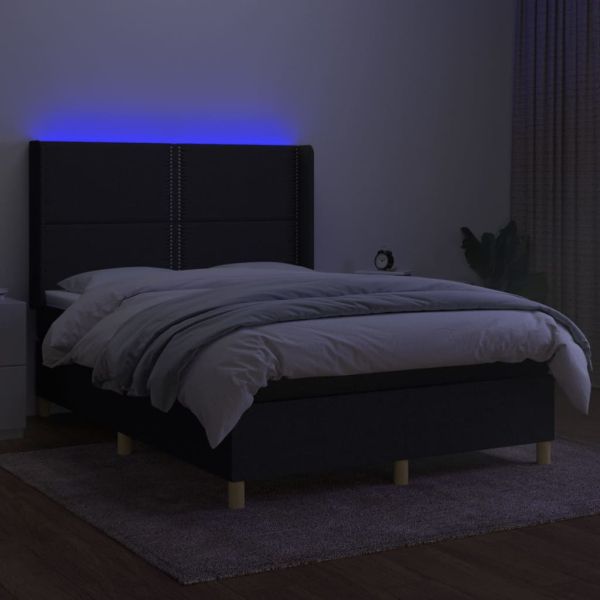 Боксспринг легло с матрак и LED, черно, 140x190 см, плат