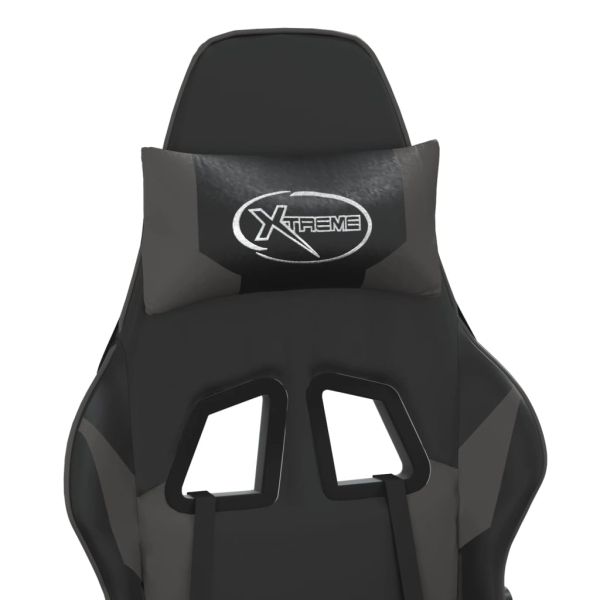 Гейминг стол с опора за крака, черно и cиво, изкуствена кожа