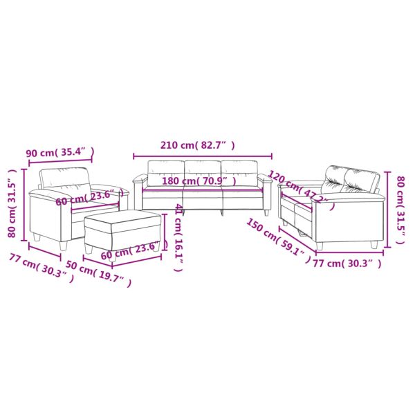Комплект дивани 4 части с възглавници светлосив плат микрофибър