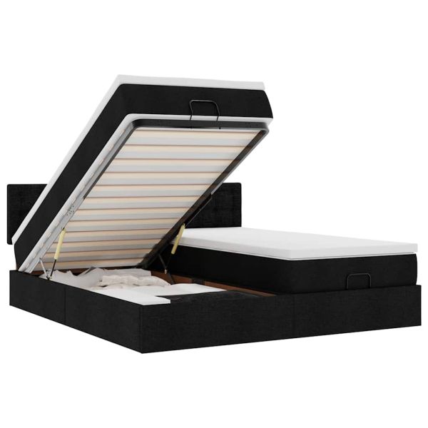 Османска легло с матраци, черно, 180x200 см, плат