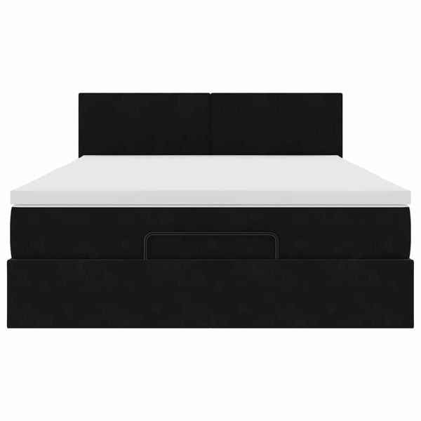 Османска легло с матрак и LED, черно, 140x200 см, кадифе