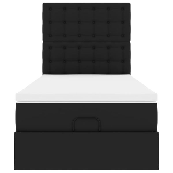 Османска легло с матрак, черно, 100x200 см, изкуствена кожа
