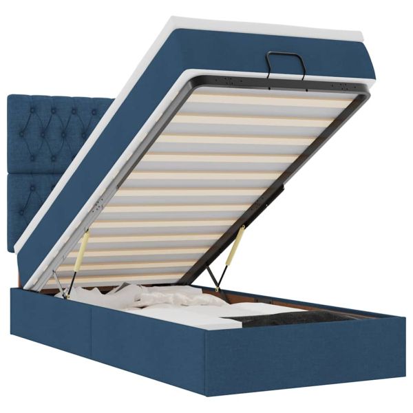 Османска легло с матрак и LED, синьо, 90x190 см, плат