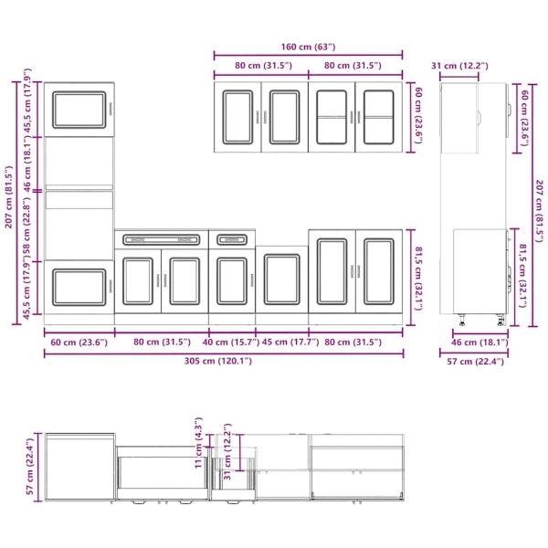 Комплект кухненски шкафове от 7 части Kalmar, инженерно дърво