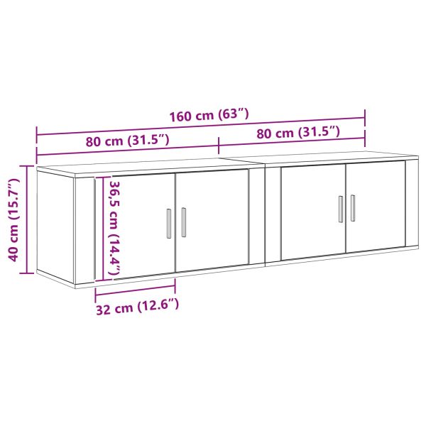 Комплект стенен ТВ шкаф 2 pcs Дъб 80 х 34,5 х 40 см