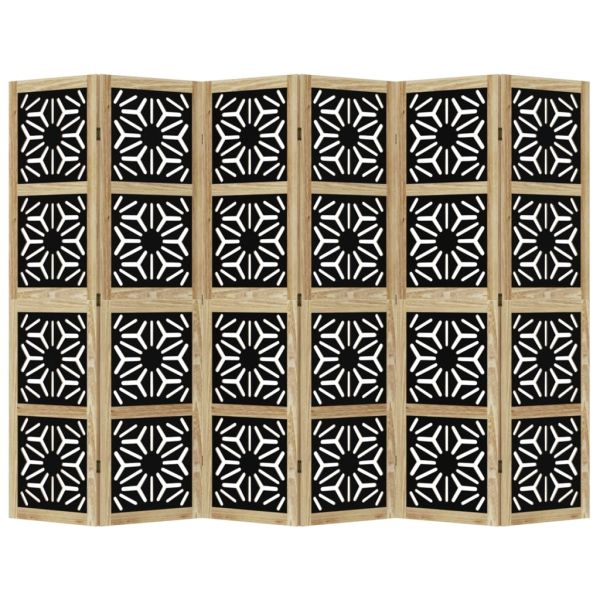 Разделител за стая 6 панела кафяво-черно дърво пауловния масив