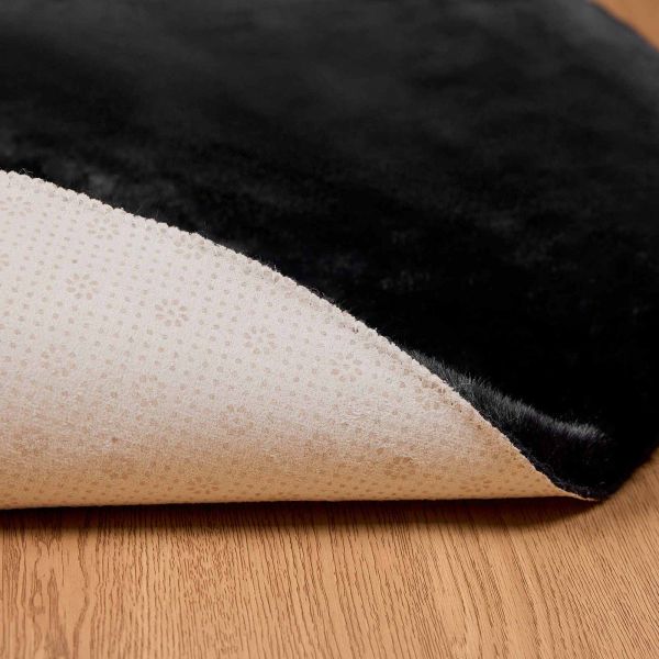 Противоплъзгащ килим от изкуствен заек Olite Черно Ø 80 см