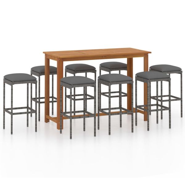 Градински бар комплект с възглавници, 9 части, сив