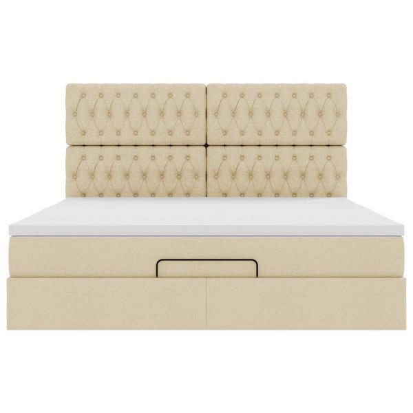 Османска легло с матрак, кремаво, 160x200 см, плат