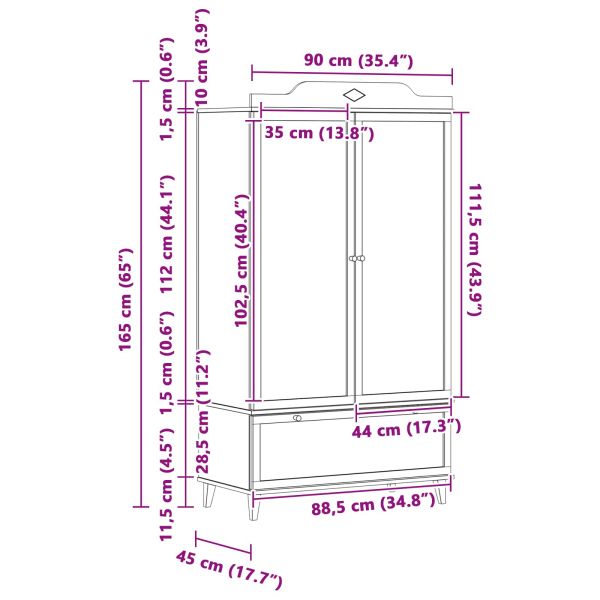Дъска за записки Гардероб с рафт ROROS Бяло 90 x 45 x 165 см