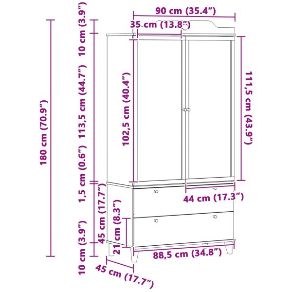 Дъска за записки Гардероб ROROS Сив и бял 90 x 45 x 180 cm