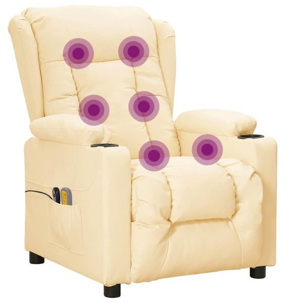 Електрически масажен стол, кремав, изкуствена кожа