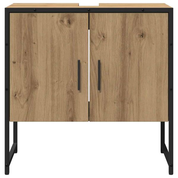 Комплект мебели за баня с врата 2 pcs Кафяво Инженерно дърво