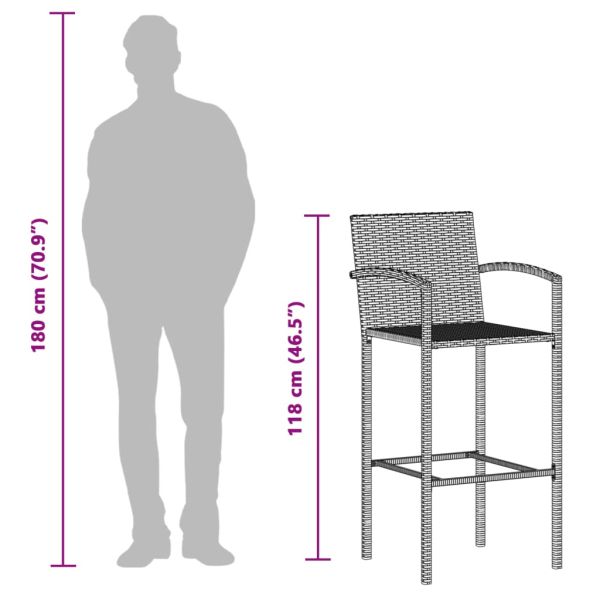 Градински бар комплект, 7 части, сиво, акация масив и полиратан