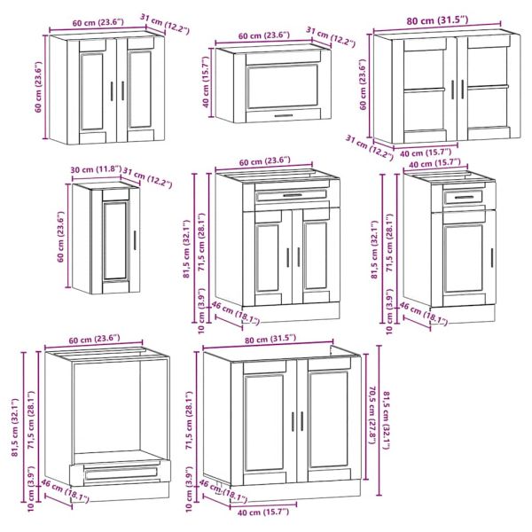 Комплект кухненски шкафове от 8 части "Porto", бяло инженерно дърво