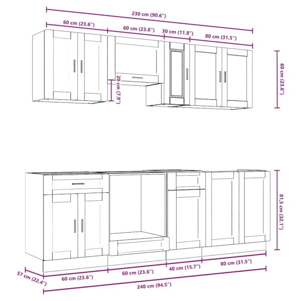 Комплект кухненски шкафове от 8 части "Porto", бяло инженерно дърво