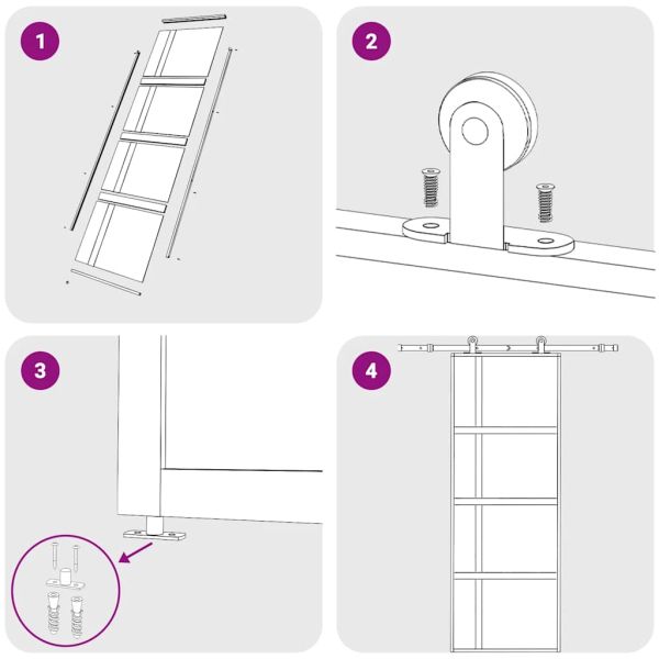 Плъзгаща се врата, черна, 76x205 см, закалено стъкло и алуминий