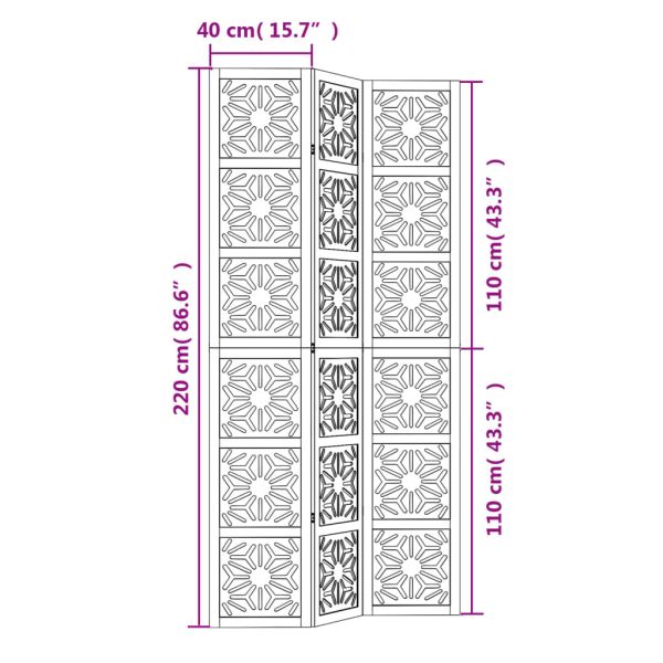 Разделител за стая 3 панела кафяво-черно дърво пауловния масив