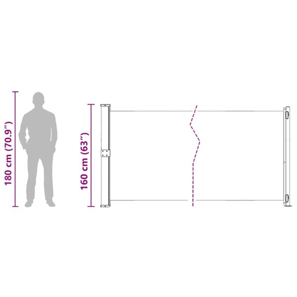 Прибираща се дворна странична тента, 600x160 см, кремава