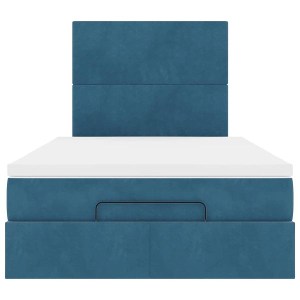 Османска легло с матраци и LED, тъмносиньо, 120x200 см, кадифе