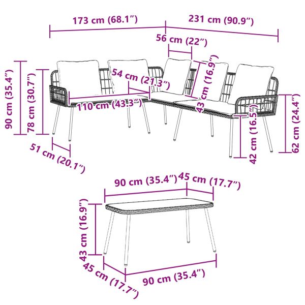 Градински Софа Комплект с възглавница 2 pcs Естествен полиратан