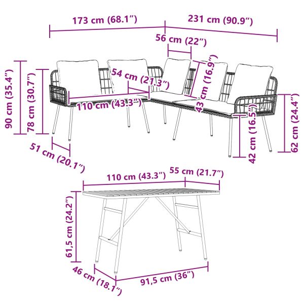 Градински Софа Комплект 2 pcs Бежово полиратан