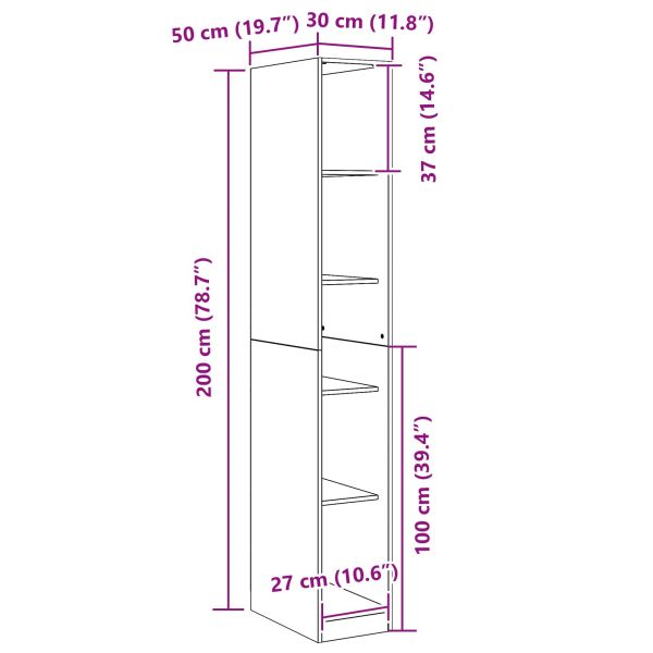 Гардероб с рафт Черния дъб 30 x 50 x 200 см Инженерно дърво