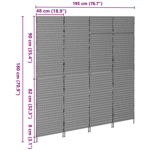 Разделител за стая Сив 195 x 180 см полиратан