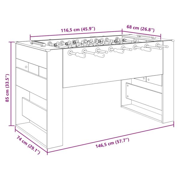 Маса за фуутбол Черен Дъб 146,5 x 74 x 85 см Инженерно дърво
