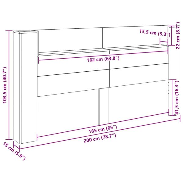 Облегалка за глава с рафт Старо дърво 200 x 15 x 103,5 см