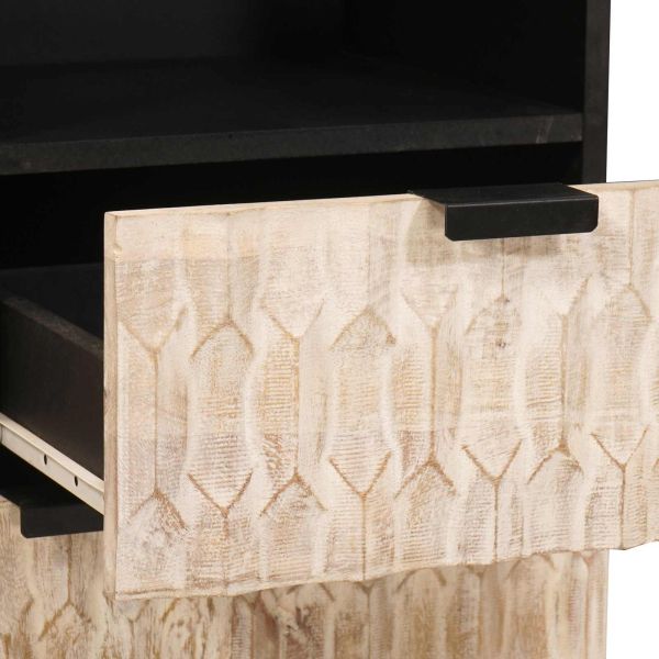 Шкаф за баня Черен и бял 38 x 33 x 160 см Солидно мангово дърво