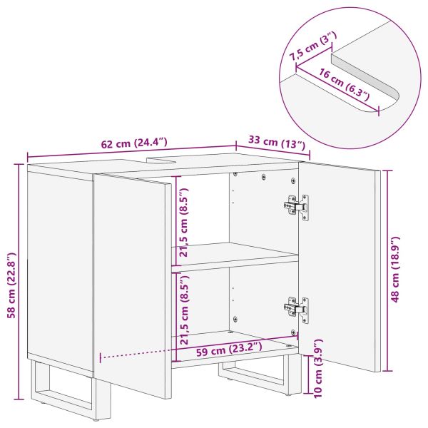 Шкаф за мивка в баня със съхранение Естествен 62 x 33 x 58 см