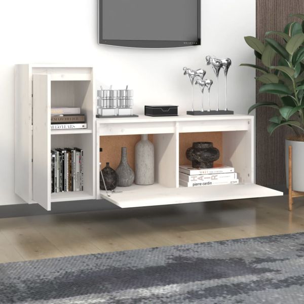 ТВ шкафове, 2 бр, бели, бор масив