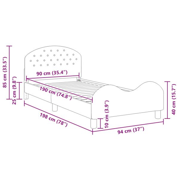 Легло за деца с табла с таблото Лилаво 90 x 190 cm Кадифе