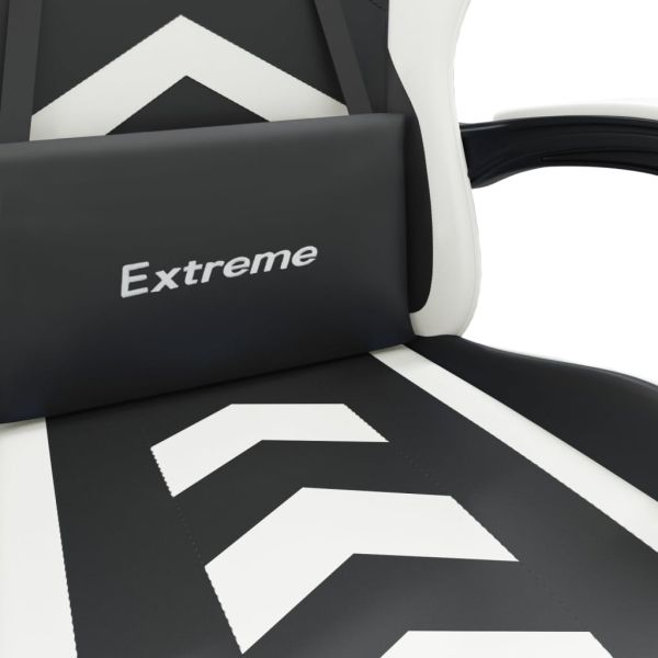 Въртящ гейминг стол, черно и бяло, изкуствена кожа