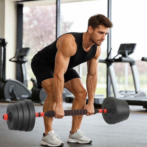 2-в-1 комплект дъмбели и щанга 30кг 30кг Черен и Червен