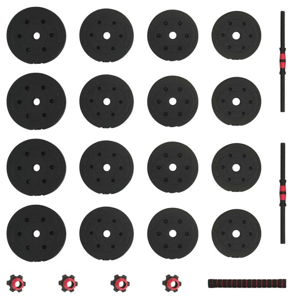 2-в-1 комплект дъмбели и щанга 30кг 30кг Черен и Червен