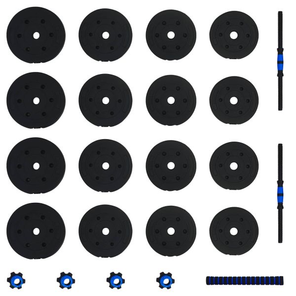 2-в-1 комплект дъмбели и щанга 30кг 30кг Черен и син