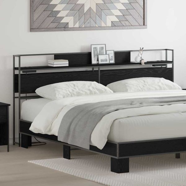 Табла за съхранение с рафт Черен дъб 200 cm Инженерно дърво