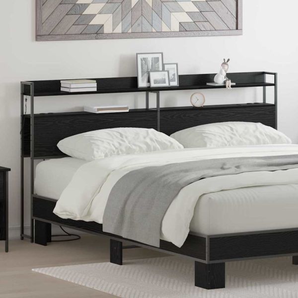 Табла за съхранение с рафт Черен дъб 200 cm Инженерно дърво