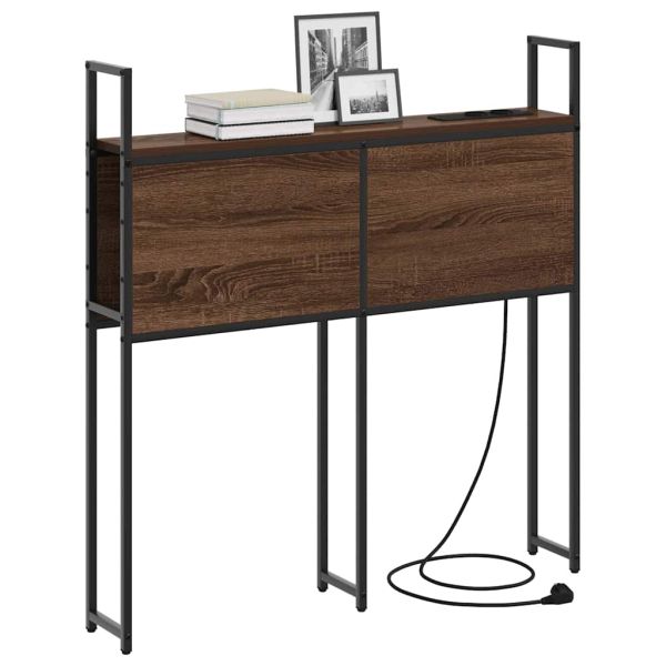 Табла за легло за съхранение с зарядна станция с рафт Кафяв дъб