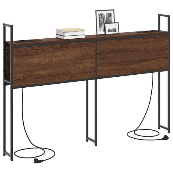 Табла за легло за съхранение с зарядна станция с рафт Кафяв дъб
