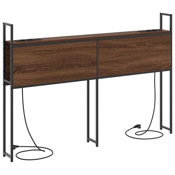 Табла за легло за съхранение с зарядна станция с рафт Кафяв дъб