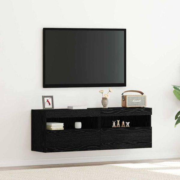 TV стенен шкаф 2 pcs Черен дъб 60 x 30 x 40 см Инженерно дърво