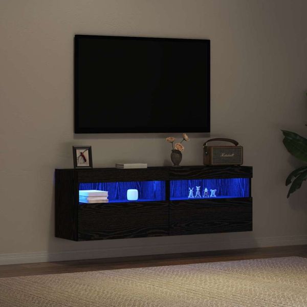 TV стенен шкаф 2 pcs Черен дъб 60 x 30 x 40 см Инженерно дърво