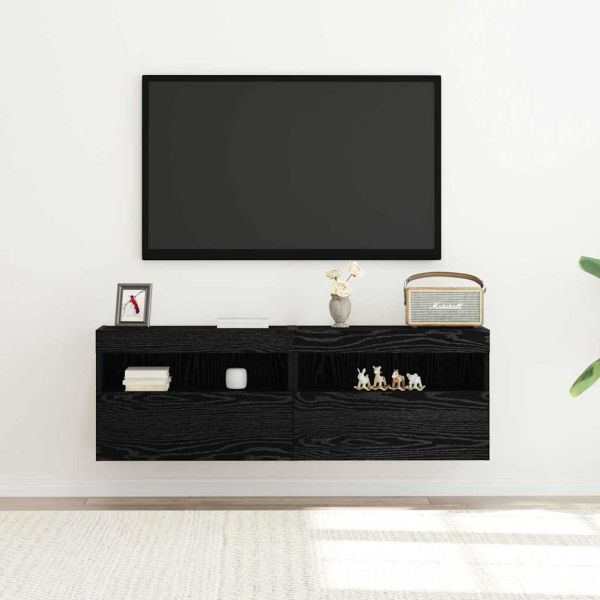TV стенен шкаф 2 pcs Черен дъб 60 x 30 x 40 см Инженерно дърво