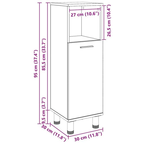 Шкаф за баня с врата Черния дъб 30 x 30 x 95 cm Инженерно дърво