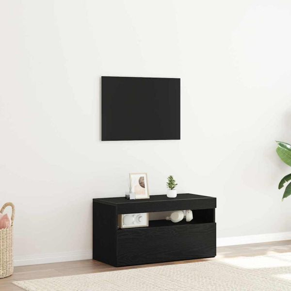 ТВ шкаф с LED Черния дъб 75 x 35 x 40 см Инженерно дърво