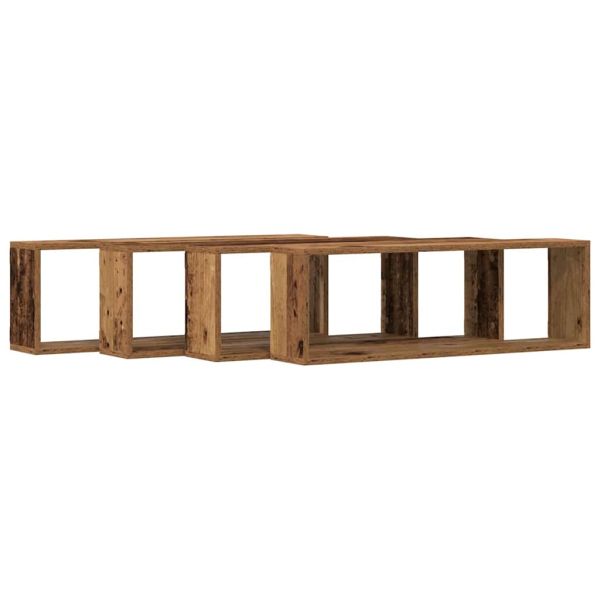 Стени за рафтове с рафт 4 pcs Старо дърво 80 x 15 x 26 см