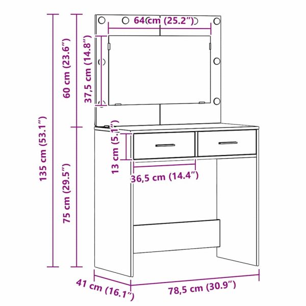Тоалетка Черния дъб 78,5 x 41 x 135 см Инженерно дърво